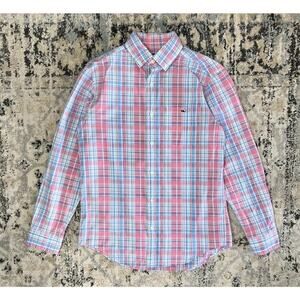 Vineyard Vines Classic Fit Tucker Button Up Shirt Pink Blue Plaid Men’s Small